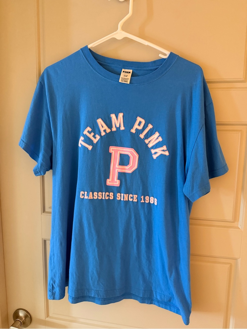 PINK Victoria's Secret Blue Tee with Pink Lettering